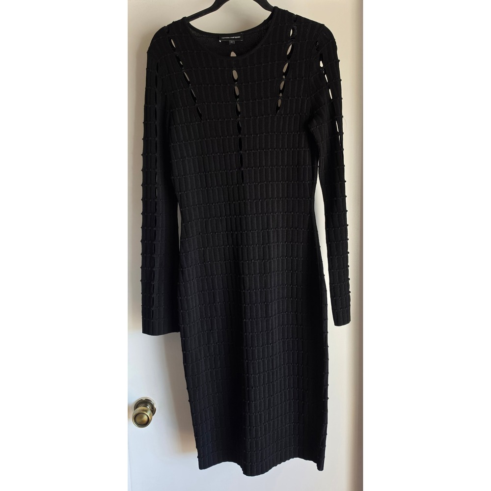 Narciso Rodriguez Black Knit Cutout Long Sleeve Midi Dress Size 42 IT